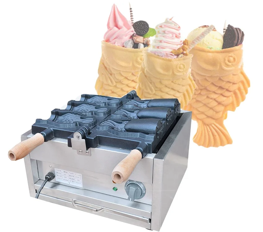 
Free shipping 220v-240v /110v Open Mouth Taiyaki machine Ice Cream Fish waffle maker machine 