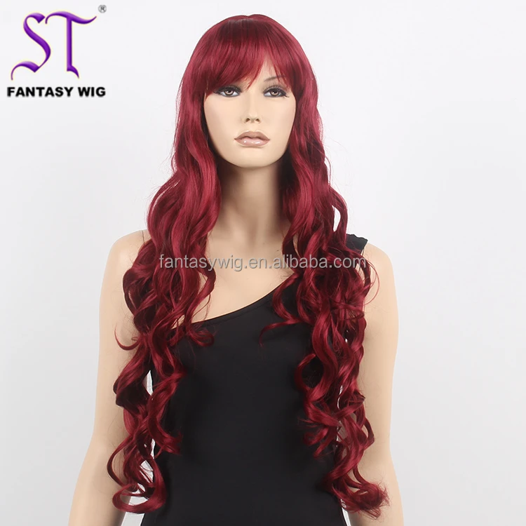 2016 Hot Sale Stock Wig Extra Long Red Synthetic Hair Big Curly Hair Wig Price