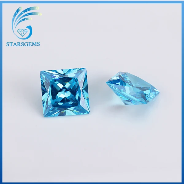 
loose square gemstone brilliant princess cut blue cubic zirconia gem stone 