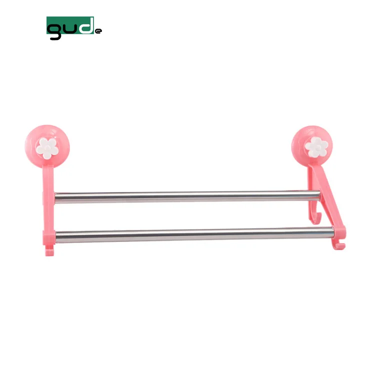 Manufacturer of bath plastic Suction-cup double pole towel rack/towel shelf