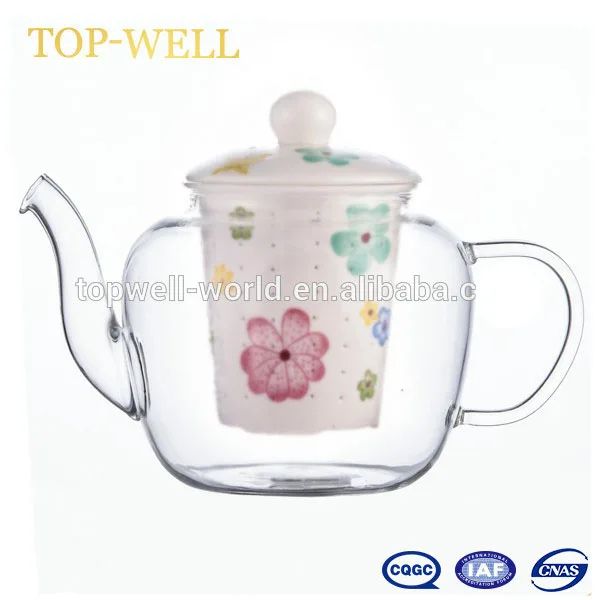 Hot sell 800ml heat resistant glass teapot with porcelain infuser made in china wholesale 600ml~1400ml