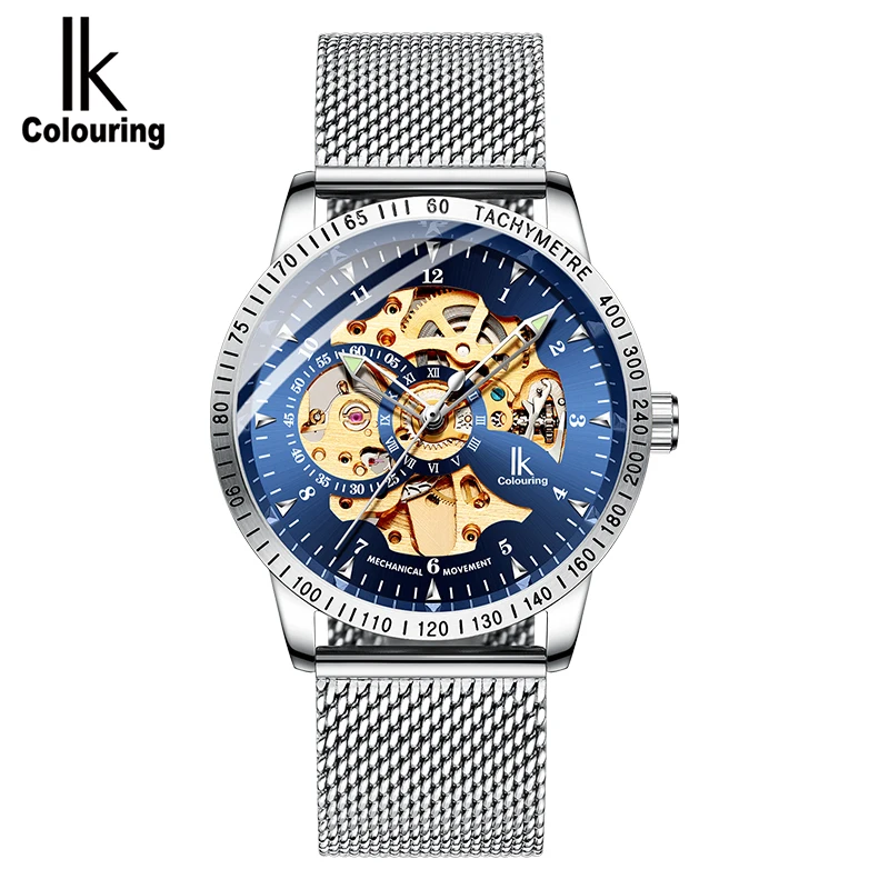 IK COLOURING 98226G Skeleton Luxury Automatic Mechanical Watch Watches Stainless Steel Strap Wristwatch