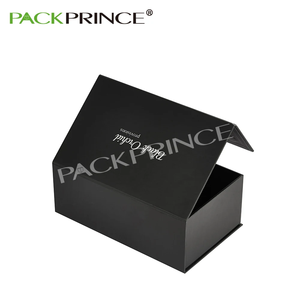 Custom Black Premium Folding Flap Lid Rigid Paper Cardboard Storage Flip Magnetic Closure Packaging Gift Box