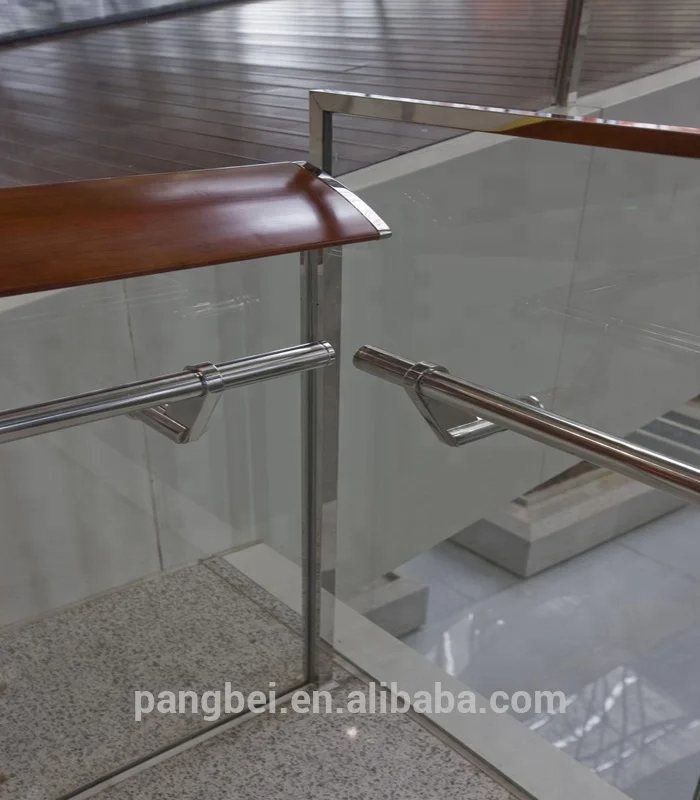 
fancy solid wooden stair railing plus tempered glass for courtyard 