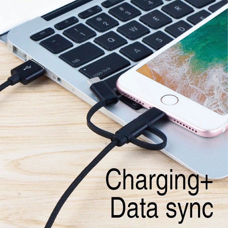 3B5A Nylon Braided 3in1 Mobile Phone USB Fast Charger Data Cable Type C Micro USB MFI Certified with Lighting for Iphone Apple