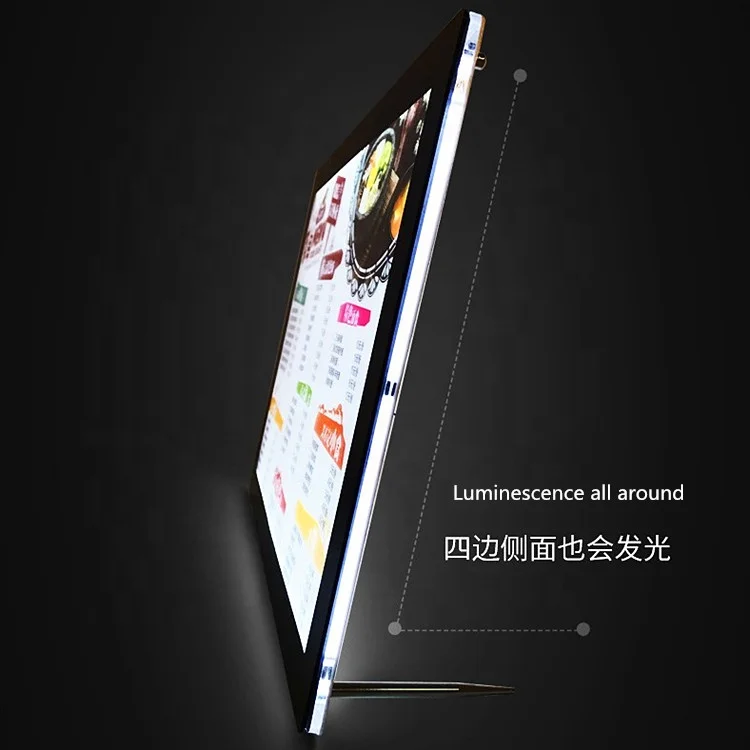 Acrylic Panel Edge-lighted Table Stand Led Crystal Light Box for Menu Display