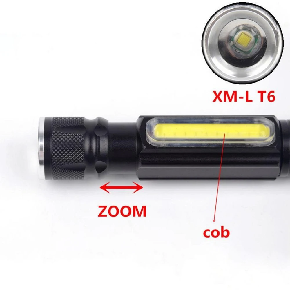 Лидер продаж Новый тактический масштабируемый T6 LED 4 режима + COB светодиодный USB перезаряжаемый фонарик с магнитом