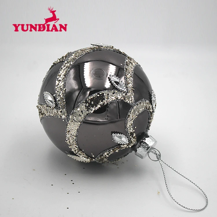 Factory Wholesale Blown Hand Painted Glossy Shiny Black Hanging Christmas Bauble Glass Ball Ornaments For Xmas Tree Decoration