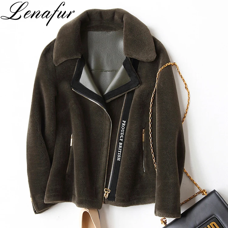 4 размеры Осень короткие уличная мода Верблюд черный красный темно-зеленый мех ягненка кожаные Дубленки куртка-бомбер пальто