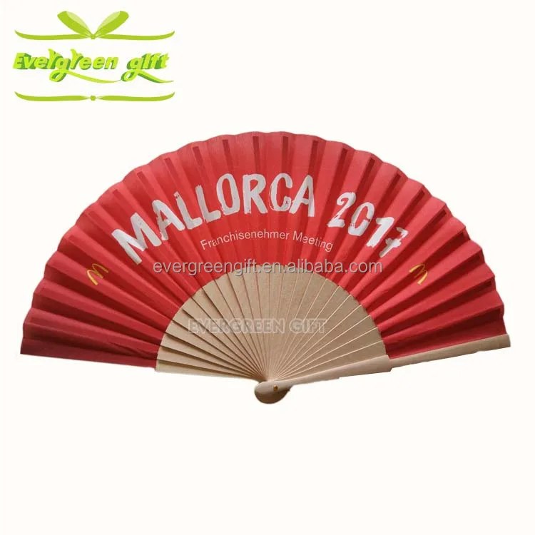 custom design different 9inch wooden handle fabric fan