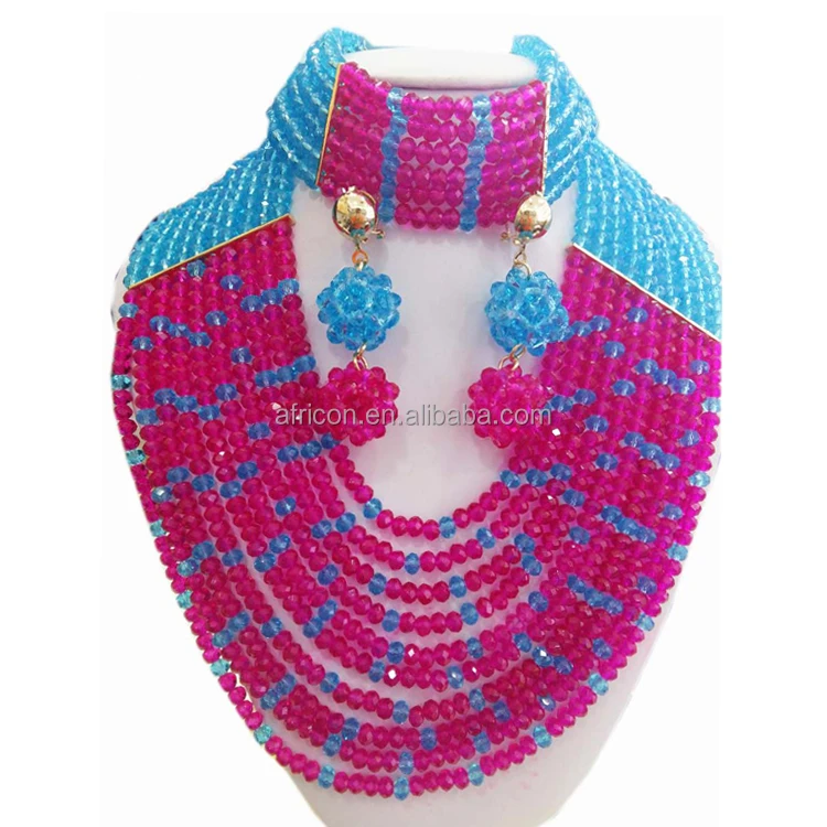 Queency Wholesale Nigeria Fashion Necklace African Jewelry Set Beads for Wedding