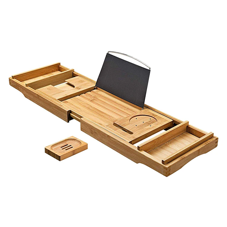 Custom Luxury Extendable Bamboo Bath Caddy for Reading