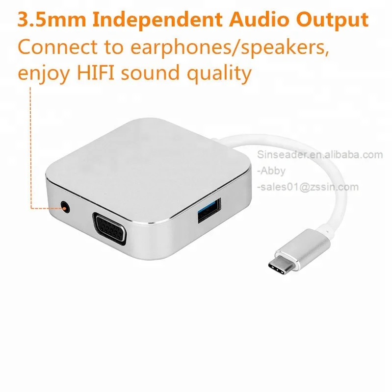 USB C to HDMI+VGA+U3+3.5MM hub high speed 5Gbps data transfer support 4K 30Hz 4 in 1 converter