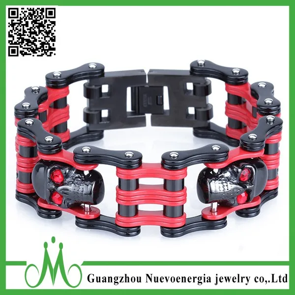 Выгравированы CZ Череп Головы Нержавеющей Стали Мотоцикл Велосипед Браслет-Цепочка Черный Красный Мужские Широкий Браслет
