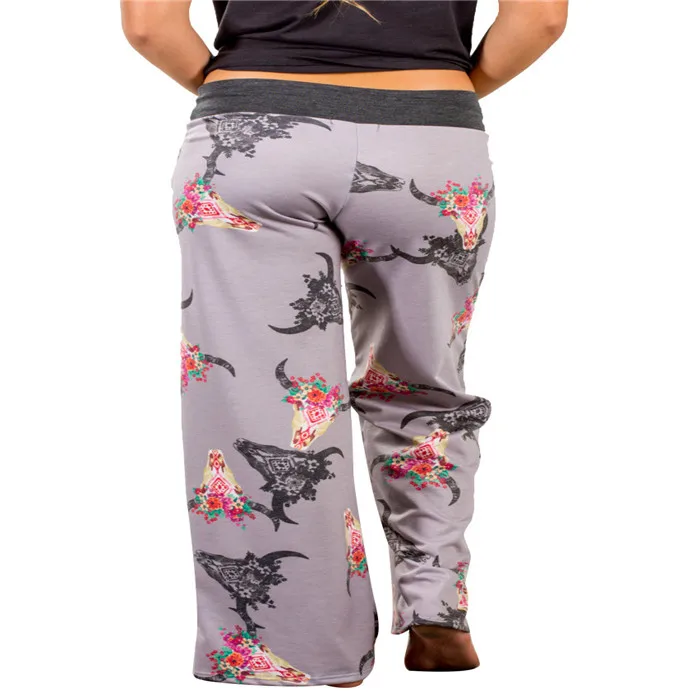 Wholesale Leisure Yoga Antlers Bull Head Print Wide Leg Pants