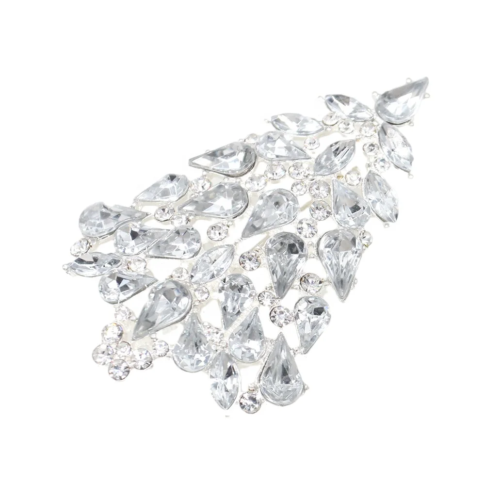 Clear Crystal Christmas Tree Brooches Rhinestone Christmas Holiday Brooch Pin For Gift