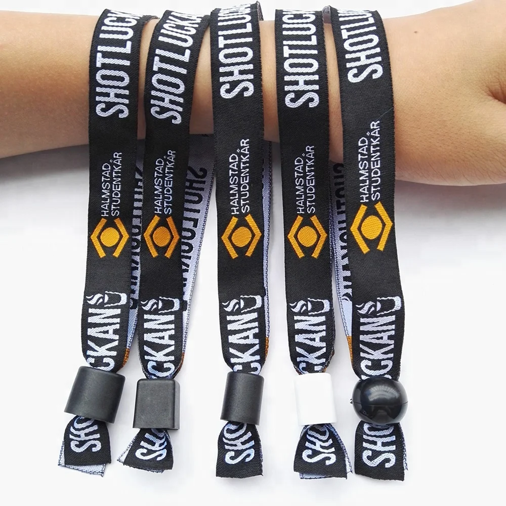 Woven Concert Clip Security Plastic Sliding Lock Fabric Wristbands