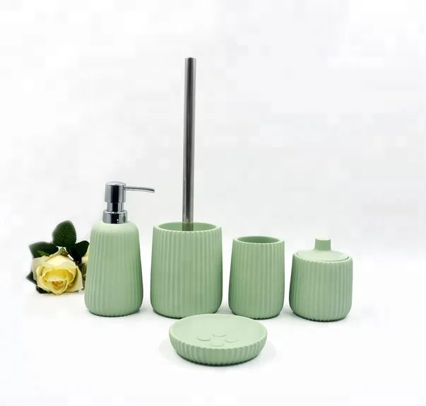 
Home Collection Light Blue Ribbed Bathroom Accessories Lotion Dispenser Water Cup Soap dish Cotton Box Toilet Brush Holder 