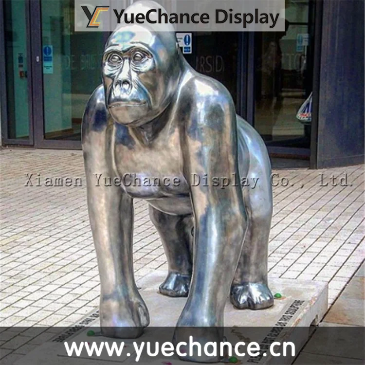Custom Life Size Silver Fiberglass Gorilla Statue For Garden
