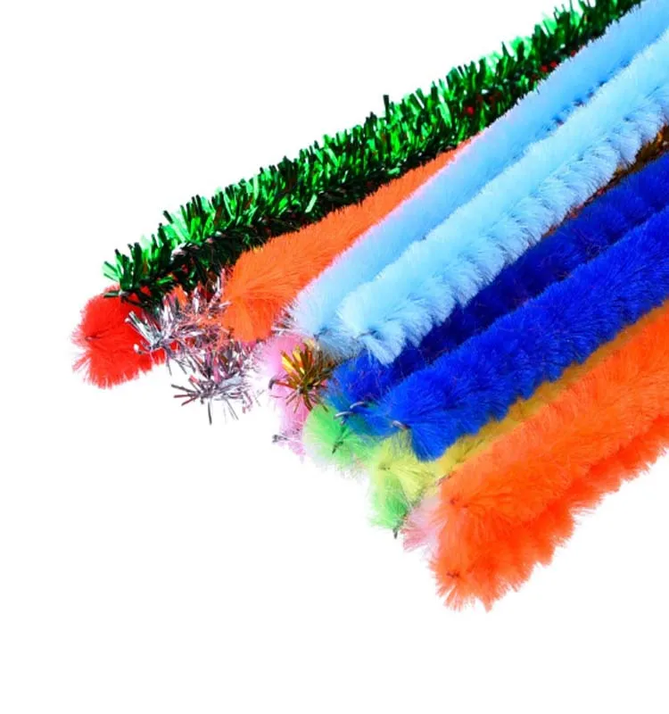 Wholesale colourful chenille stem 12 Colors 30cmX6mm Tinsel Chenille Stem Pipe Cleaners