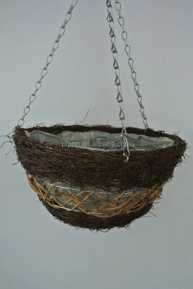 Hanging Planter Basket with plastic Liner 14 in Diameter Hanging Flower Pot Round Plant Holder For Lawn Patio Garden Decor