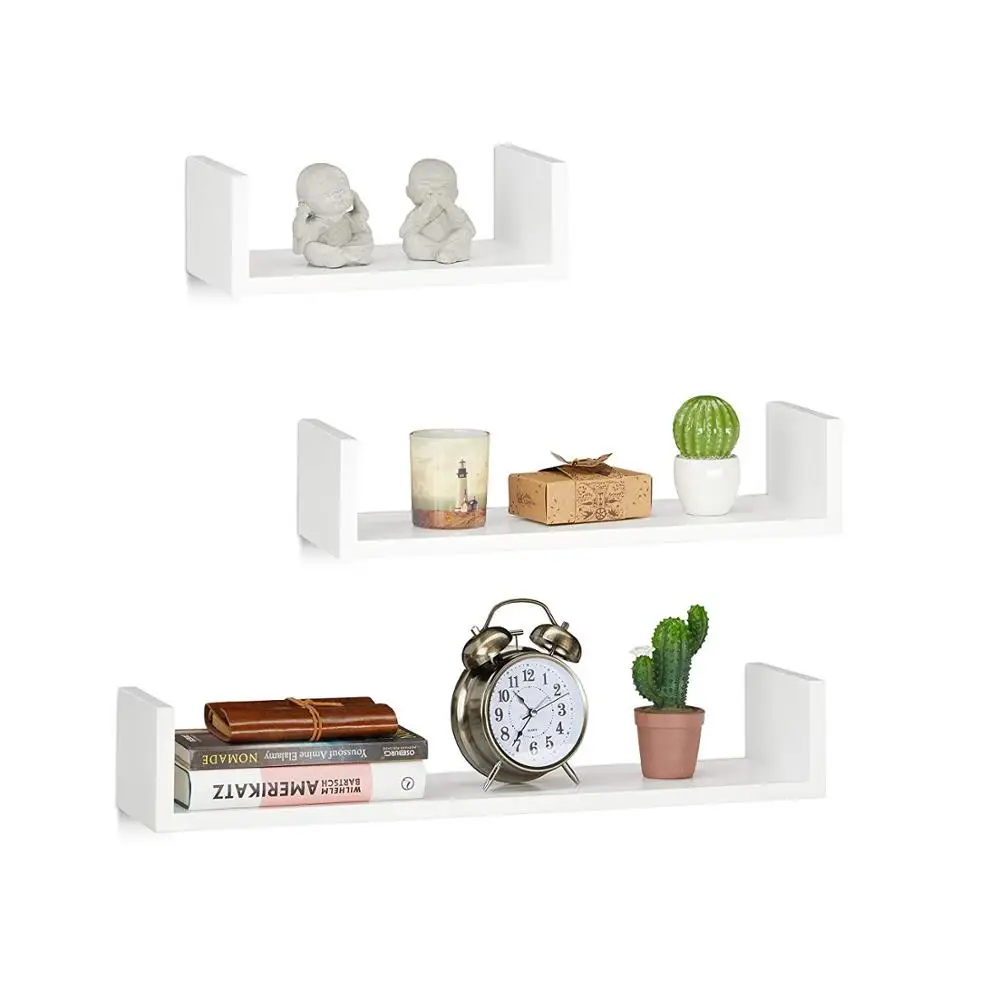 Colorful U Shaped Wooden Set grocery shelf of 3 Floating Wall Shelf Storage  living room wall decoration shelf