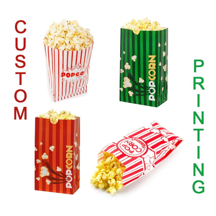 Custom Personalized Logo Print Wholesale Food Grade Kraft Brown Cinema Movie Snack Packaging Popcorn Package Pop Corn Paper Bags