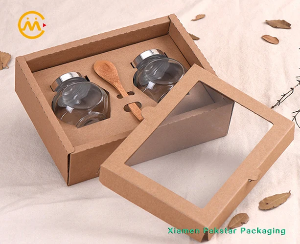 Wholesale Custom Kraft Cardboard Craft Paper Honey Jar Packaging Pot Gift Packing Box with Window