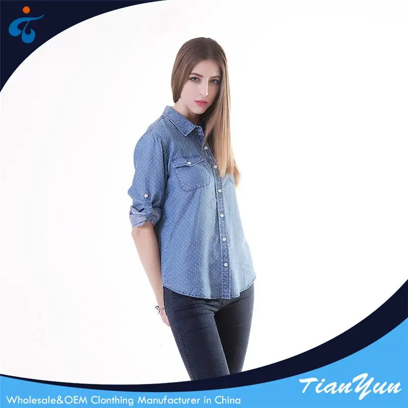 Different kinds of printed denim women vintage casual simple blouse patterns designs