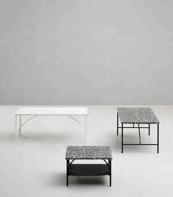 BOTON STONE White and Black Cement Terrazzo Coffee Table Terrazzo for Countertop Bathroom Top