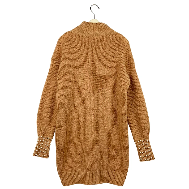 
OEM factory custom solid color sequin beads half collar knitting long sleeve alpaca women sweater with peraly 