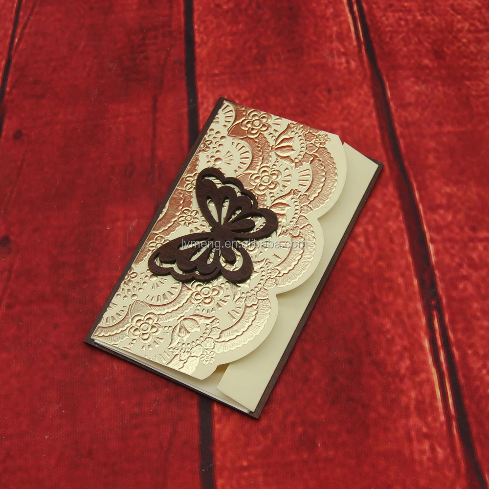 Butterfly wooden wedding invitation cards, gold embossed wedding invitations, different wedding invitations