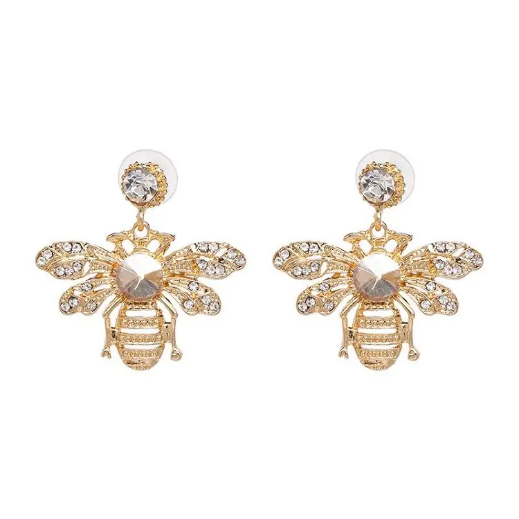 Wholesale New design Women Fashion Earrings Jewelry Accessories DelicateCute Bee Shape Colorful Multi Crystal Stud Earring