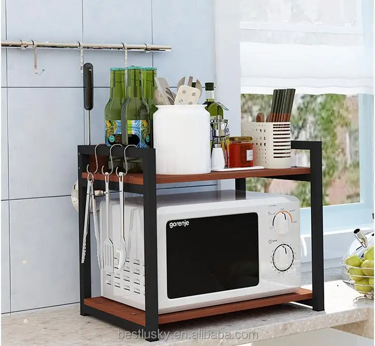 Деревянная полка для микроволновой печи, кухонная полка для хранения микроволновой печи