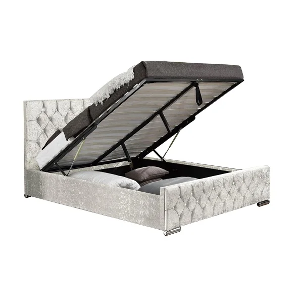 diamond crystal upholstered king queen size fabric ottoman storage bed