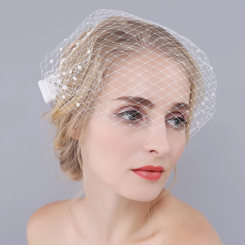 
O920 Short pearl wedding veil headpiece handmade bridal veil hijab bridal birdcage sexy veil mask 
