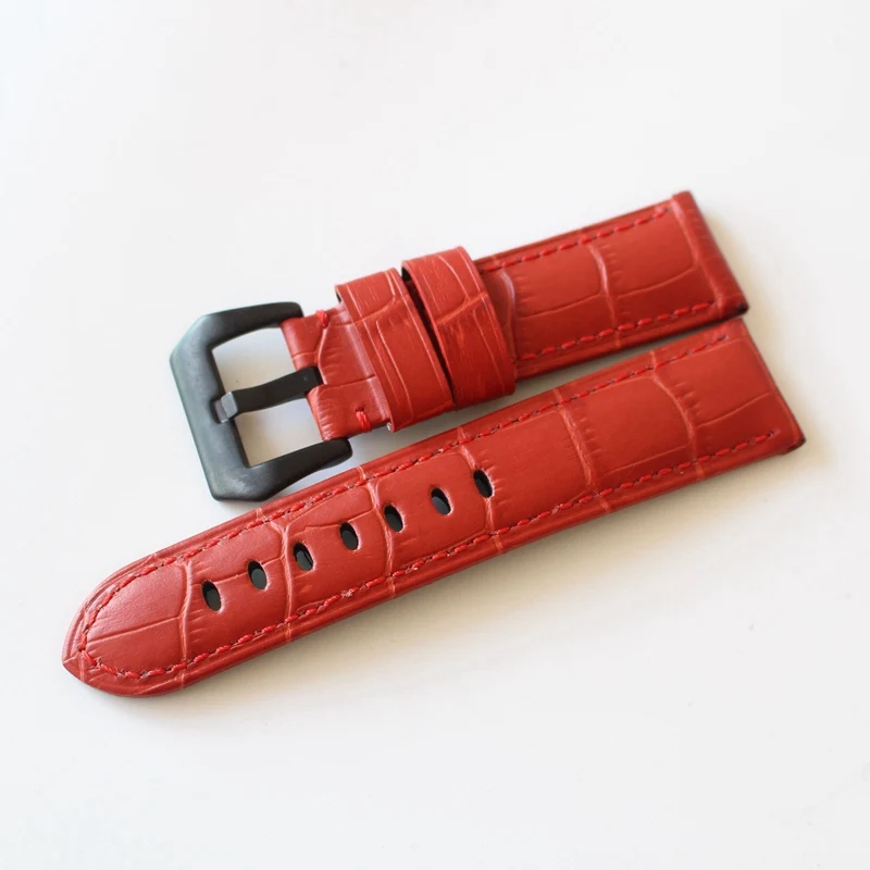 Italy Retro Leather watch strap 24MM adapt PAM 111 with bamboo shaped pattern