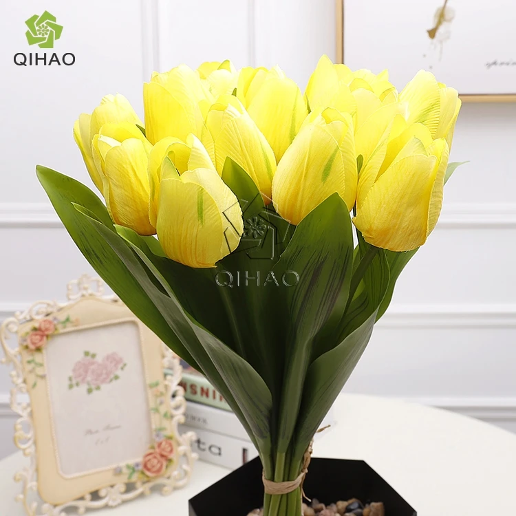 12 Heads Artificial Plastic Tulip Flowers Bulk Silk Flower Artificial White Decorative Mini Tulip for Sale