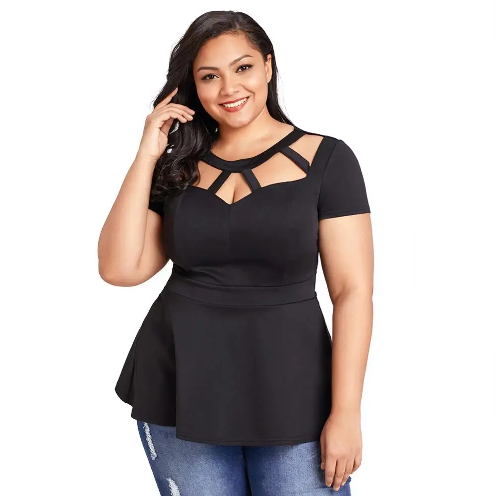 Plus Size Top women clothing 2018 Hollow out lady blouse top Cheap clothing for fat women