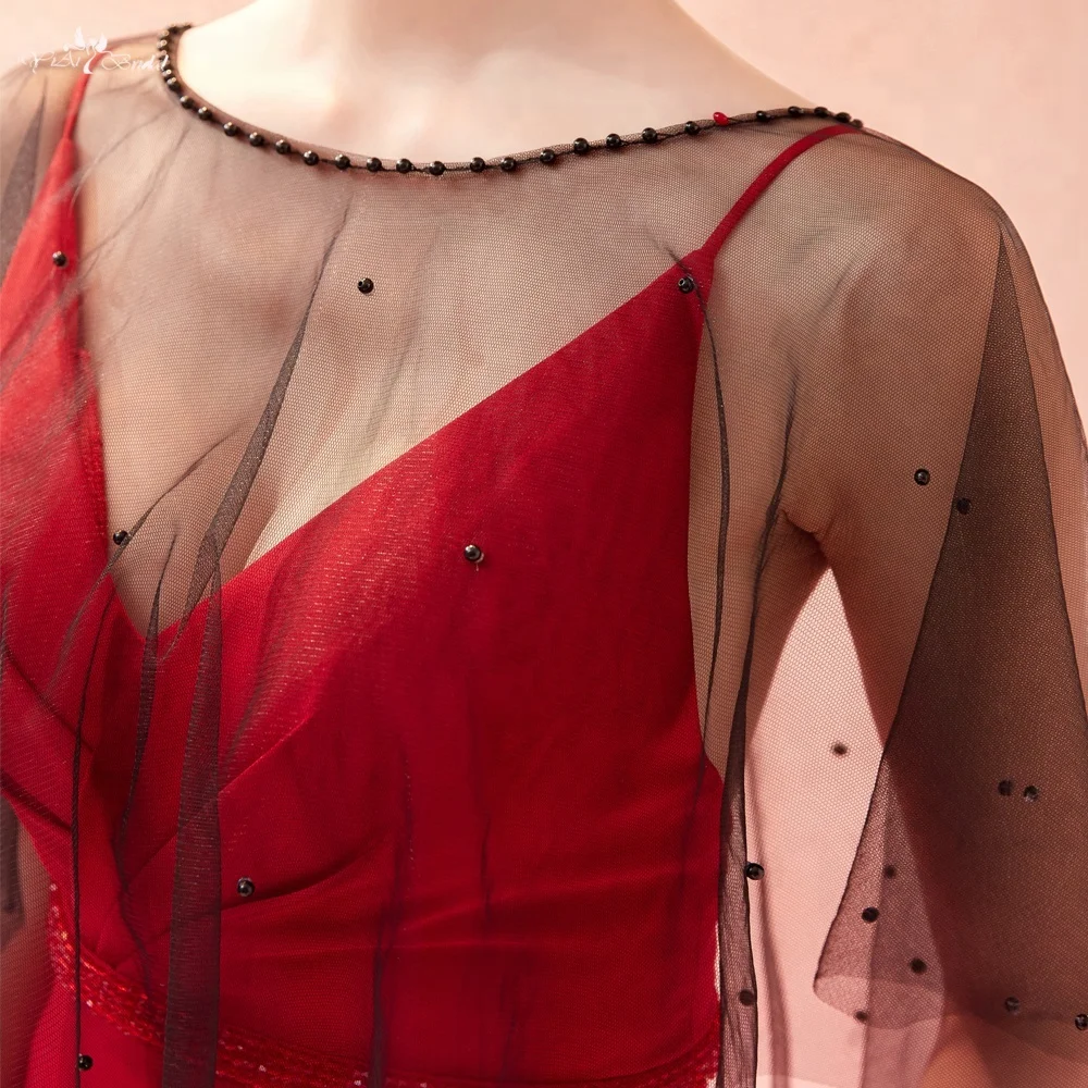 LZP275 Real Pictures Sexy Black Tulle Bridal Bolero Woman Boat Neckline Illusion Wedding Shawl