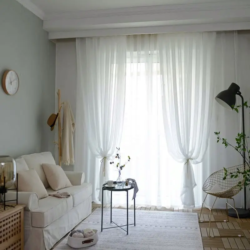 New Nordic Style Net Red Stitching Linen Curtains Full Shade Fabric Sheer Voile Organza For Curtain Fabric