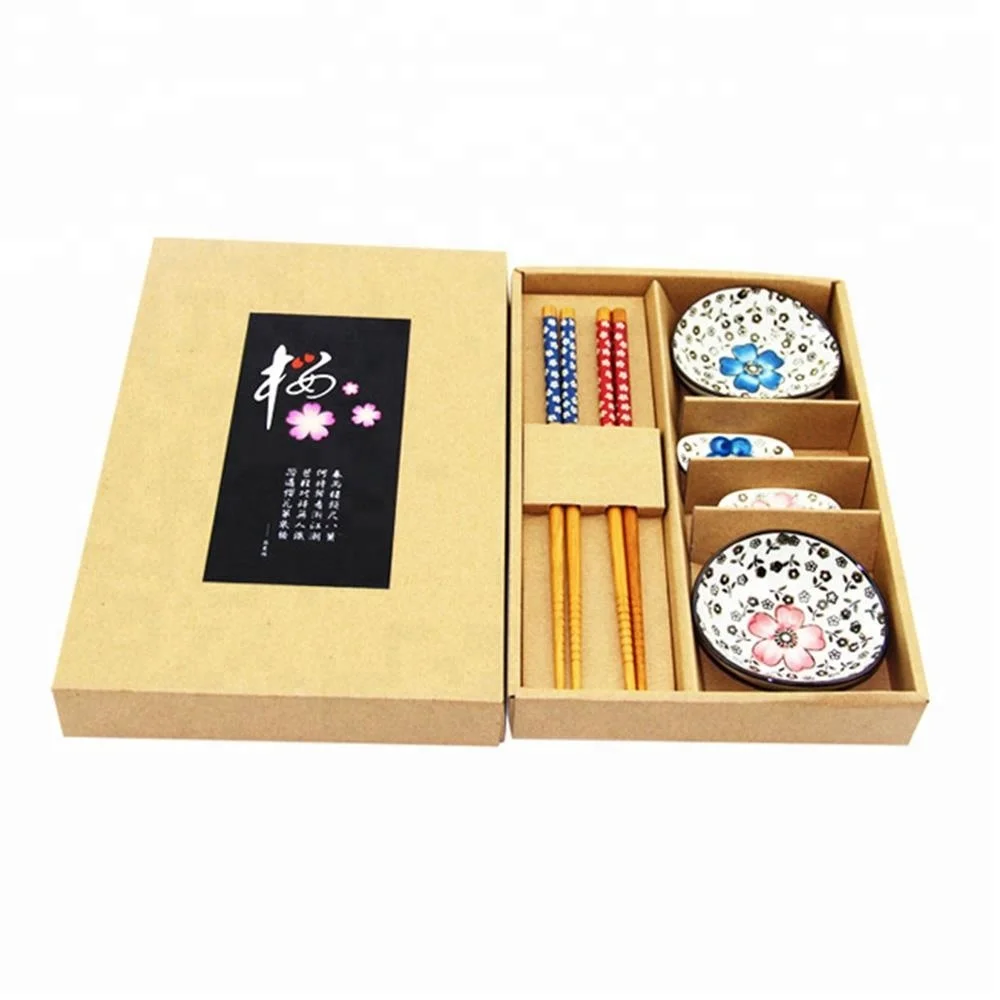 chopsticks and sauce plate bamboo sushi serving plate with gift box set