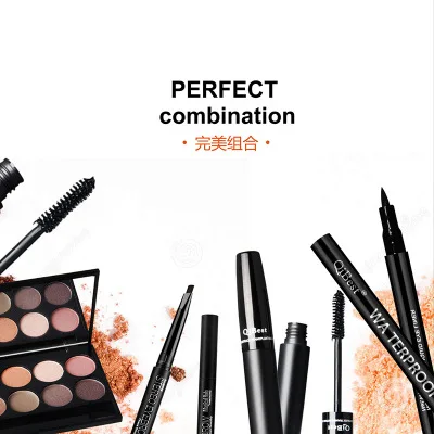 QiBest Eyes Makeup Kit 12 Colors Eyeshadow Eyebrow Pencil Liquid Eyeliner 3D Mascara Combination Makeup Set Professional