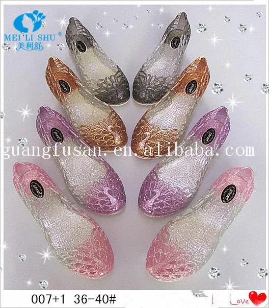 Wholesale high quality Shoe Translucent gradual Woman Glitter jelly pom pom sandals