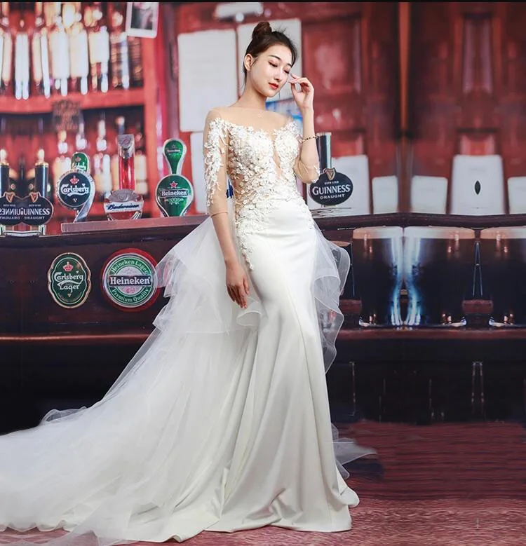Sexy Mermaid Applique Detachable Wedding Evening Dress in GuangZhou