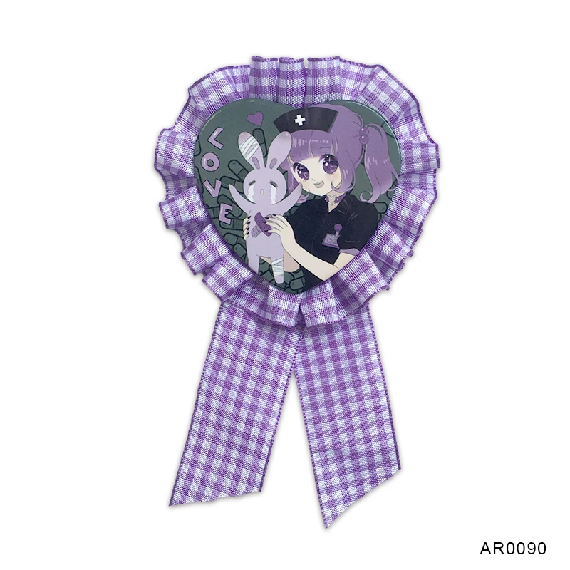 Factory Price lovely Anime printed Heart Button Badge Rosettes Ribbons Awards