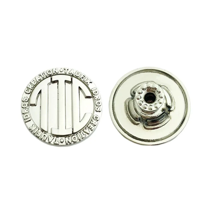 Antique brass embossed brand logo 20 mm jean button custom designer metal denim jean buttons