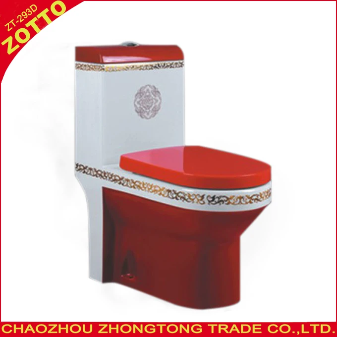 China suppliers round OEM red color toilet p s trap floor mounted wc ceramic decorated colored one piece water closet