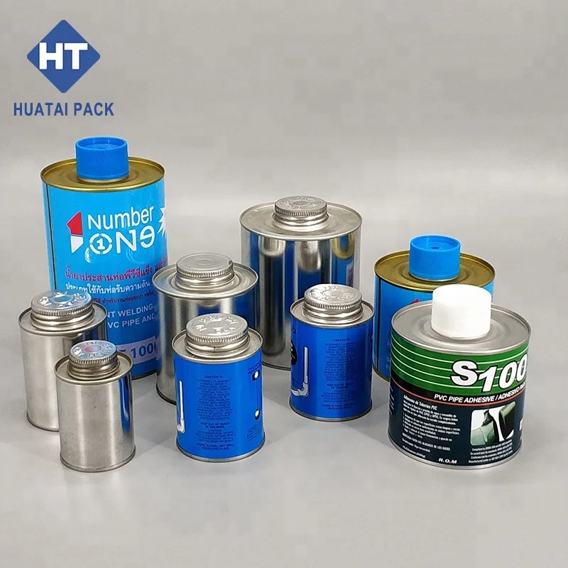 screw top empty metal tin cans with bristle brush for pvc adhesive glue packaging, monotop can with applicator