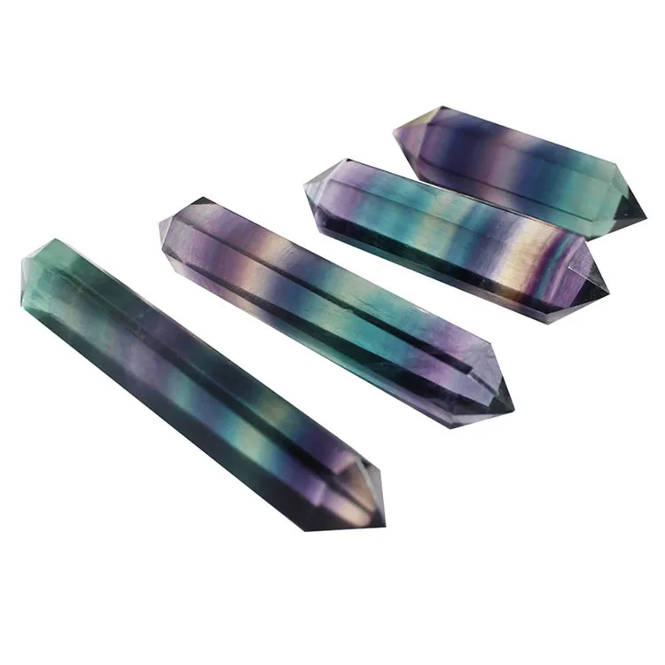 Polished Folk Art Rainbow Quartz Wand Polished Rainbow Fluorite Double Terminated Crystal Point